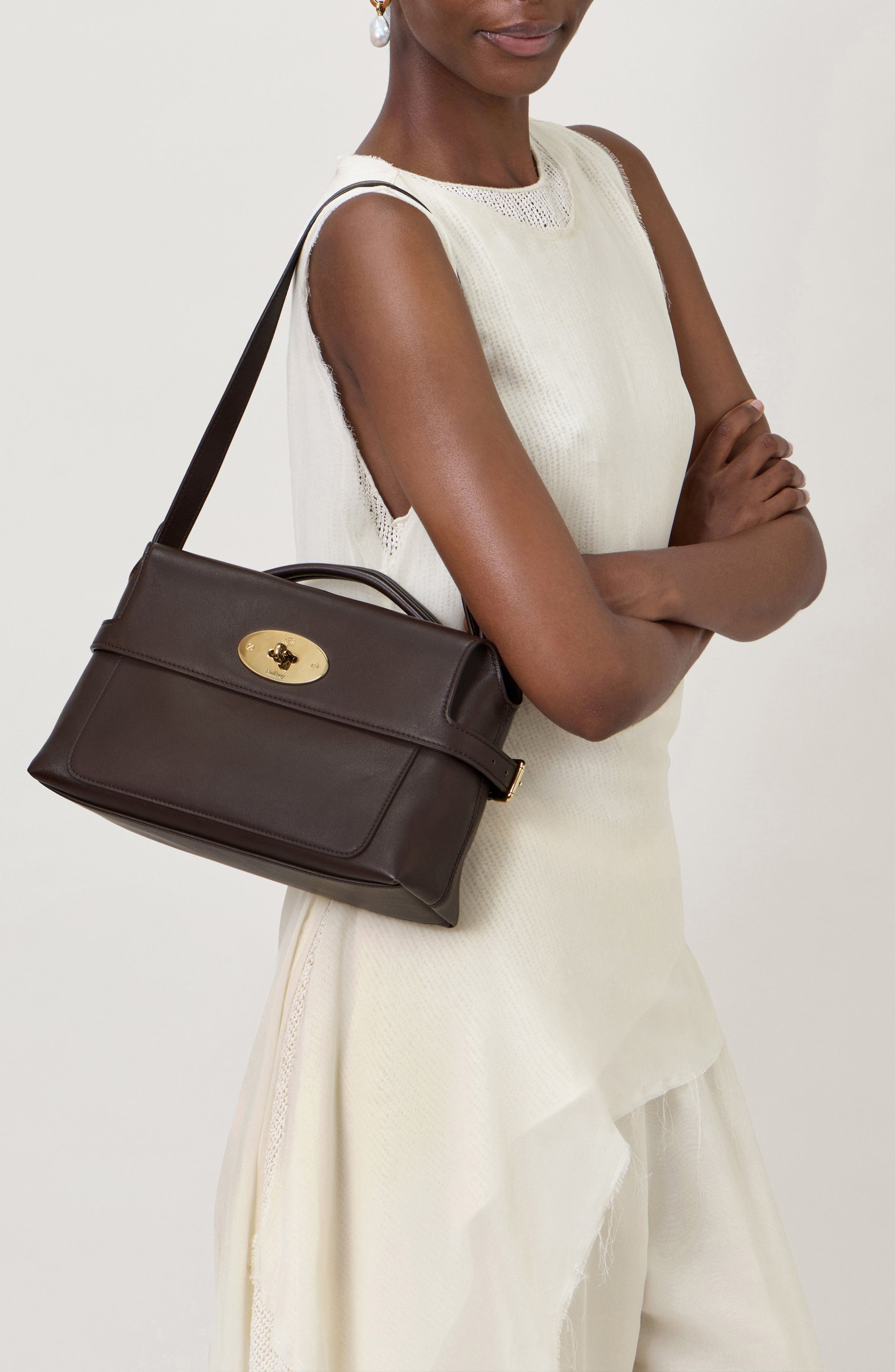 Small Stevie Leather Top Handle Bag, Alternate, color, EBONY