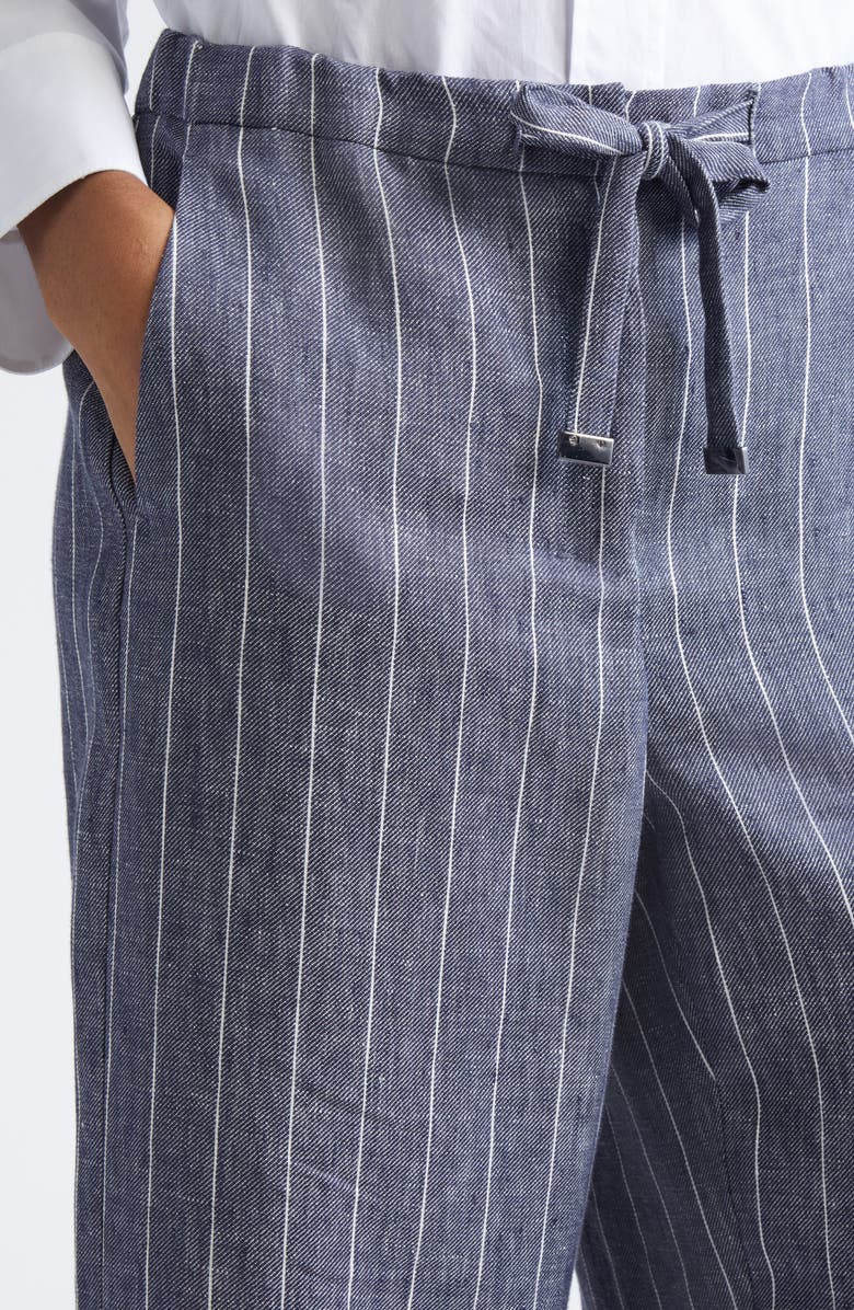 Max Mara Cresta Pinstripe Linen Twill Wide Leg Crop Pants, Alternate, color, Ultramarine