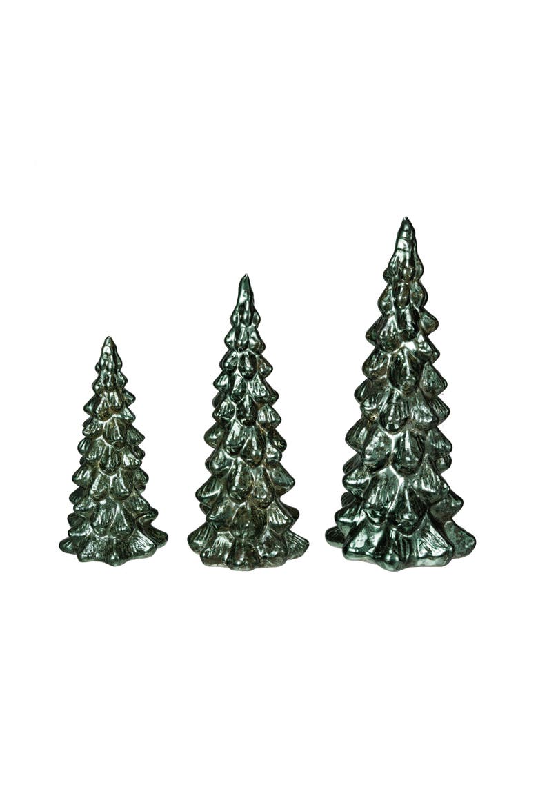Glass Christmas Trees with LED, Green, Set of 3, Main, color, Green