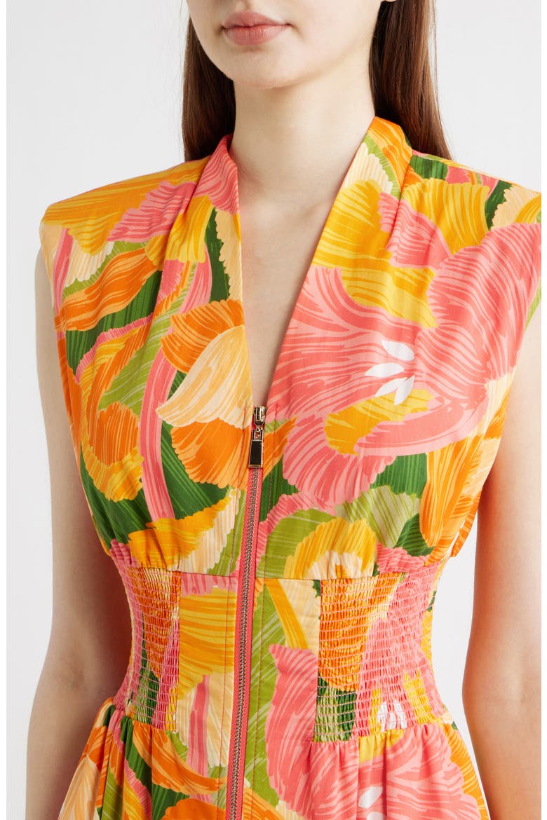Abstract Floral Cotton Midi Dress, Alternate, color, ORANGE/ PINK MULTI