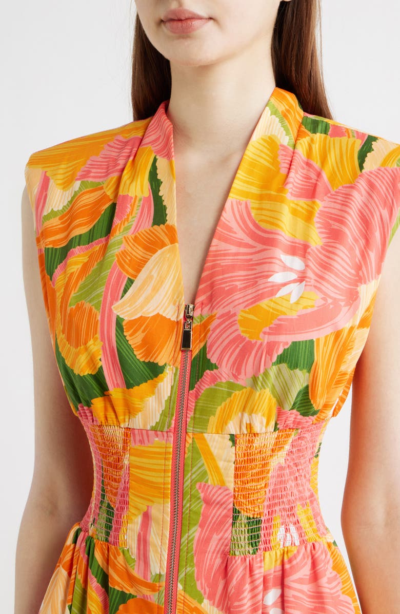 Vince Camuto Abstract Floral Cotton Midi Dress, Alternate, color, Orange/ Pink Multi