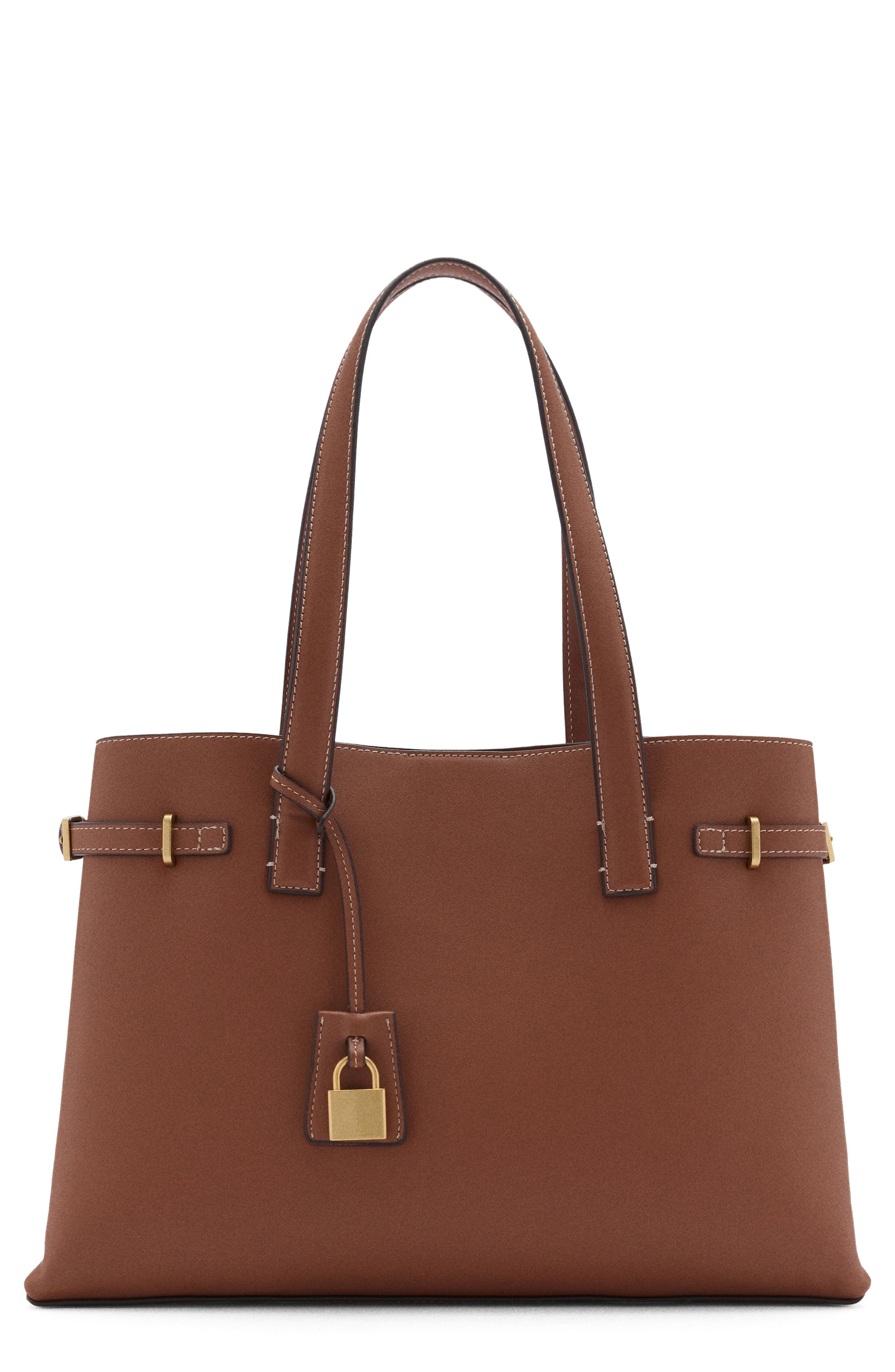 MANGO Padlock Detail Faux Leather Shopper Bag, Main, color, 