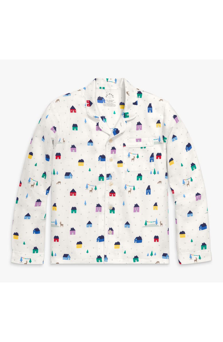 Primary Adult Flannel Holiday Pj Top, Main, color, Ivory Winter Village