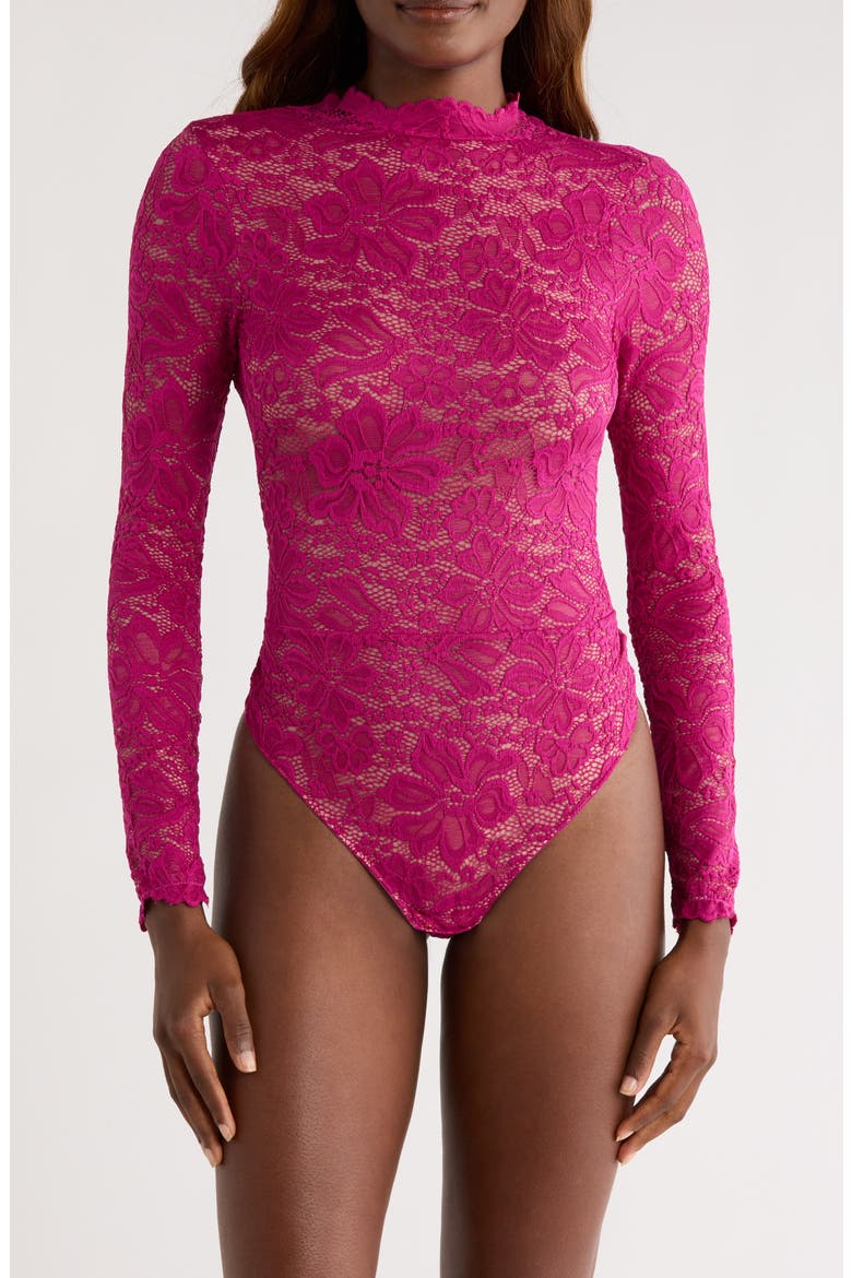Floral Lace Long Sleeve Teddy, Alternate, color, BOYSENBERRY