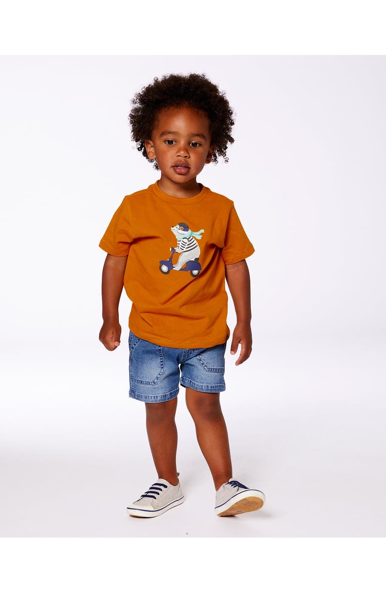 Deux par Deux Baby Boy's Organic Cotton Tee Vibrant Orange And Blue Vespa, Alternate, color, 