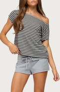 EDIKTED Chanelle Stripe One-Shoulder Top
