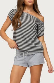EDIKTED Chanelle Stripe One-Shoulder Top