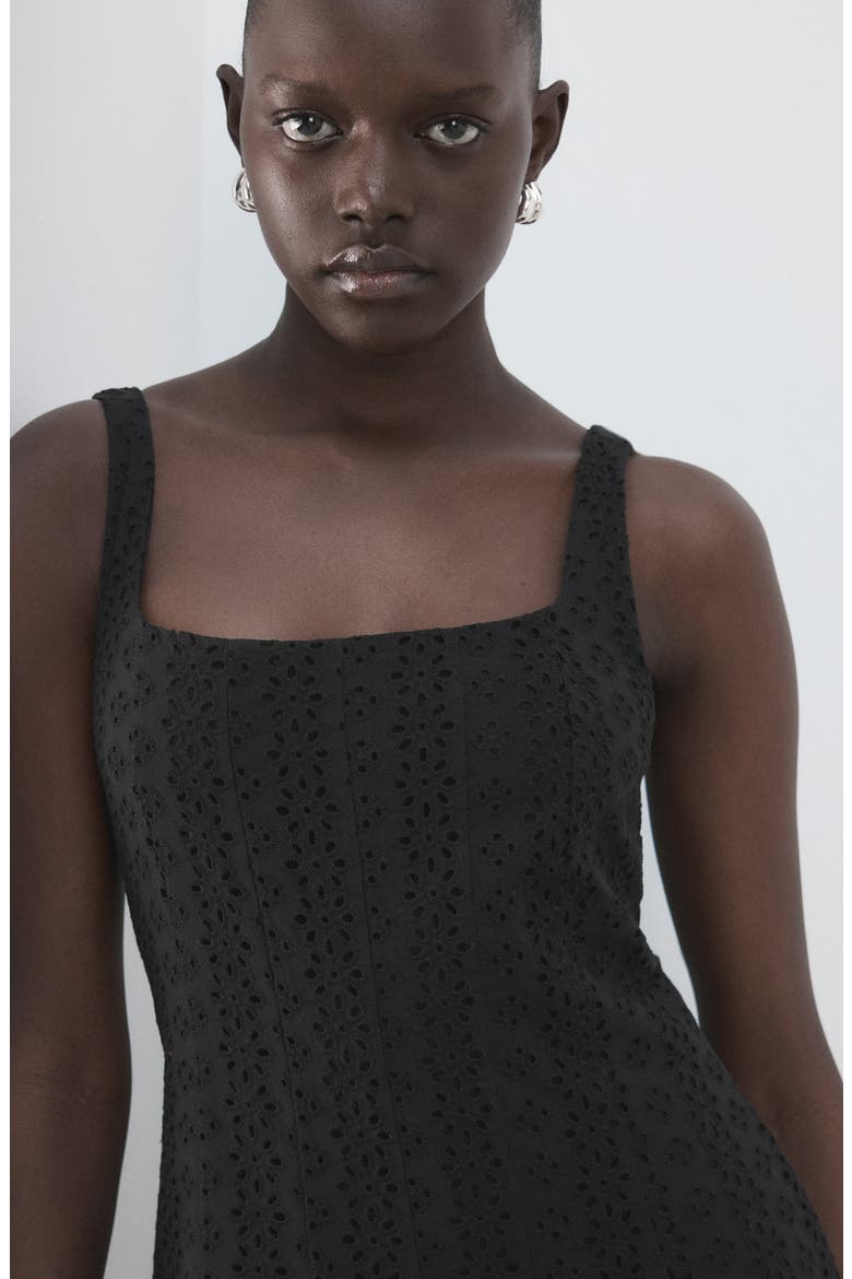 Square Neck Cotton Eyelet Dress, Alternate, color, BLACK