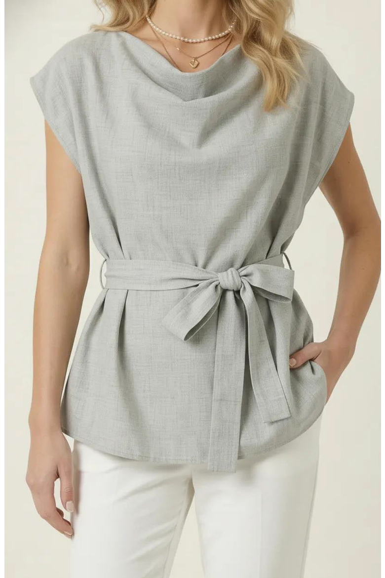 Draped Neck Top, Main, color, Light Grey