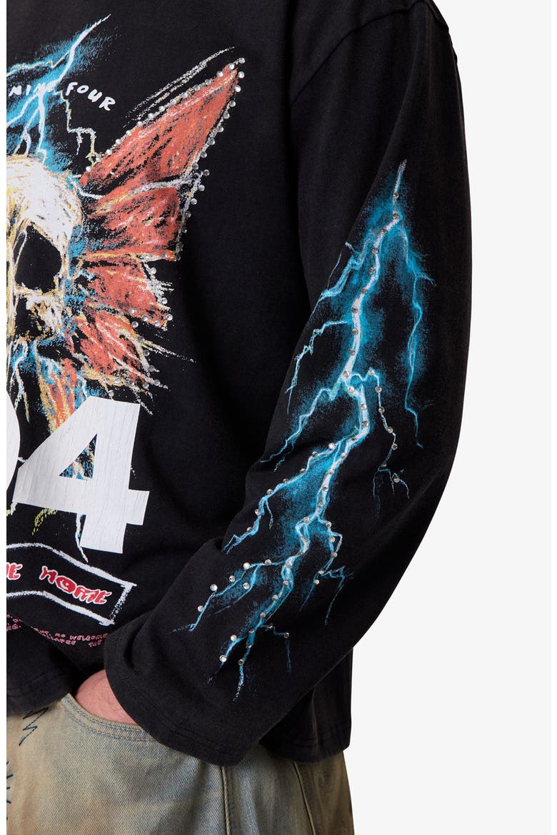 Gem Skull Long Sleeve Cotton Graphic T-Shirt, Alternate, color, BLACK