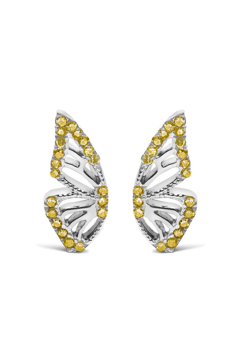 925 Sterling Silver 1/6ct TDW  Yellow Treated Diamond Butterfly Earrings, Main, color, Silver