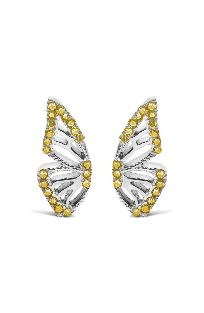 Haus of Brilliance 925 Sterling Silver 1/6ct TDW  Yellow Treated Diamond Butterfly Earrings, Main, color, Silver
