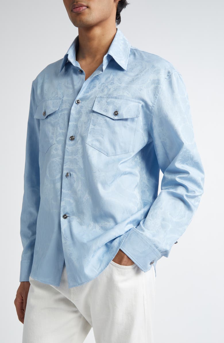 Versace Barocco Jacquard Button-Up Shirt, Alternate, color, 