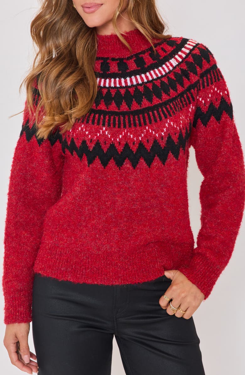 VICI Collection Aprés Ski Fair Isle Mock Neck Sweater, Main, color, Red