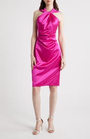Eliza J Twist Neck Satin Cocktail Dress