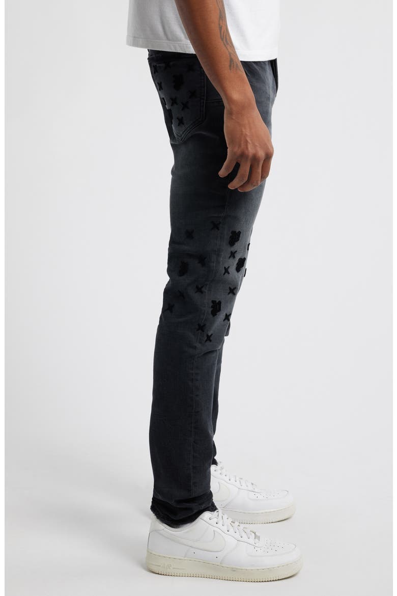 Tuffetage Monogram 3D Distressed Skinny Jeans, Alternate, color, BLACK