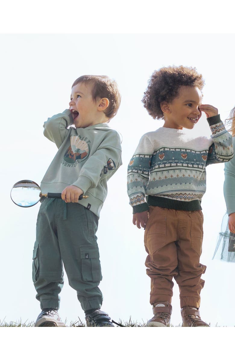 Deux par Deux Little Boy's Jacquard Sweater With Fox Beige, Blue And Green, Alternate, color, 