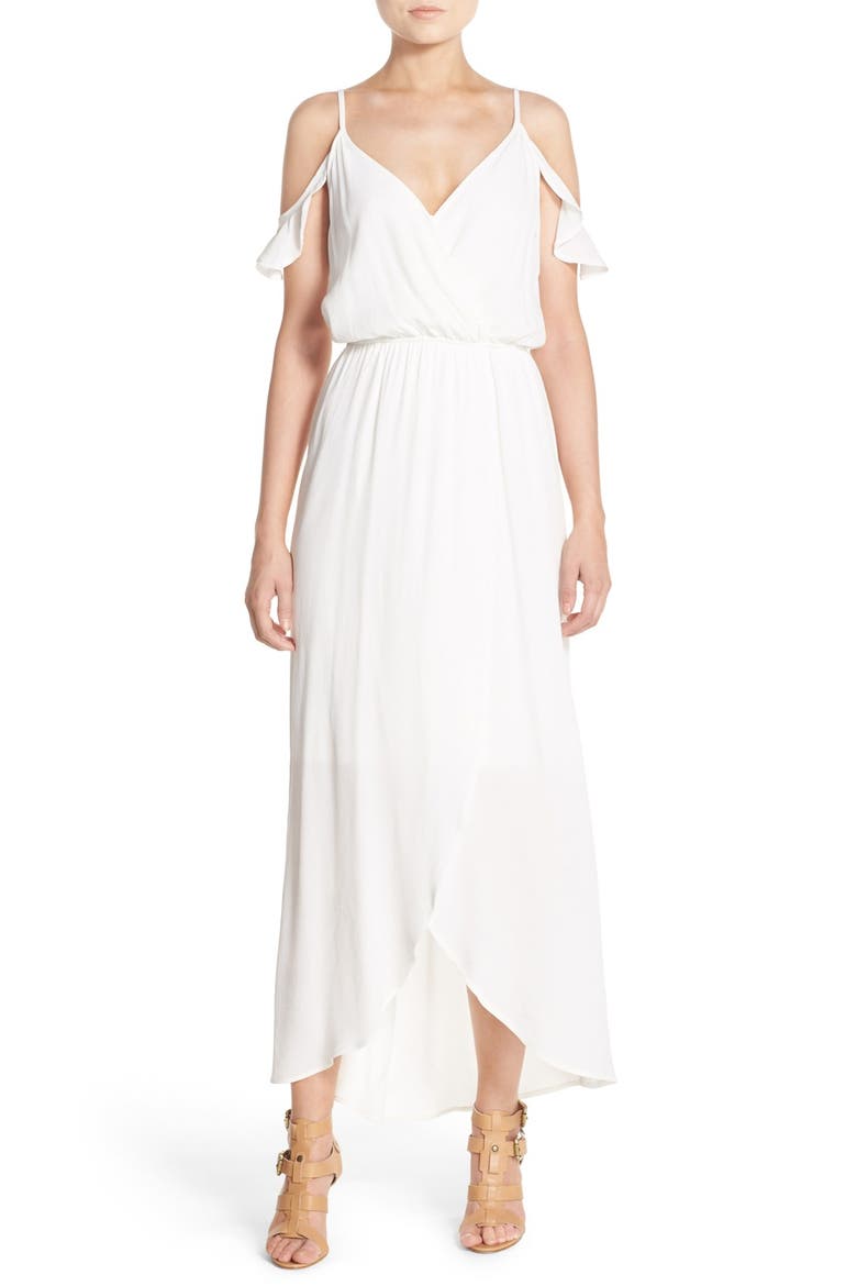 Cold Shoulder Wrap Front Maxi Dress, Main, color, WHITE