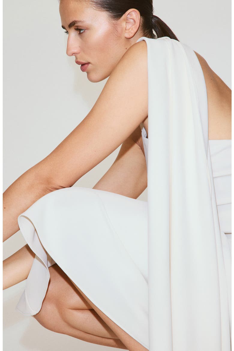 Asymmetric One-Shoulder Maxi Dress with Scarf, Alternate, color, ECRU