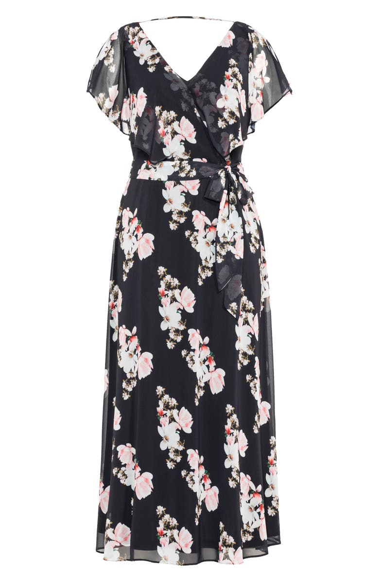 City Chic Sacred Lotus Woven Wrap Maxi Dress, Alternate, color, 