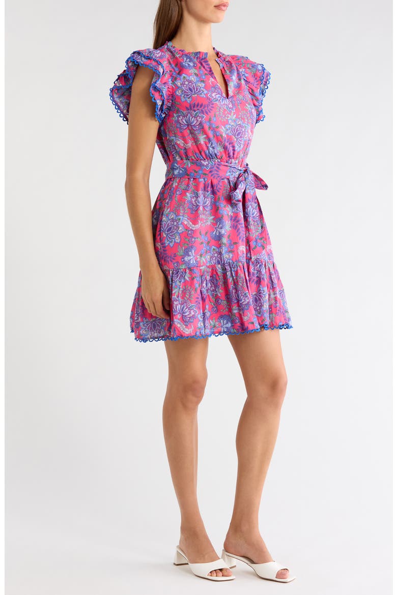 Eriny Ruffle Floral Cotton Dress, Alternate, color, PINK-BLUE-GREEN