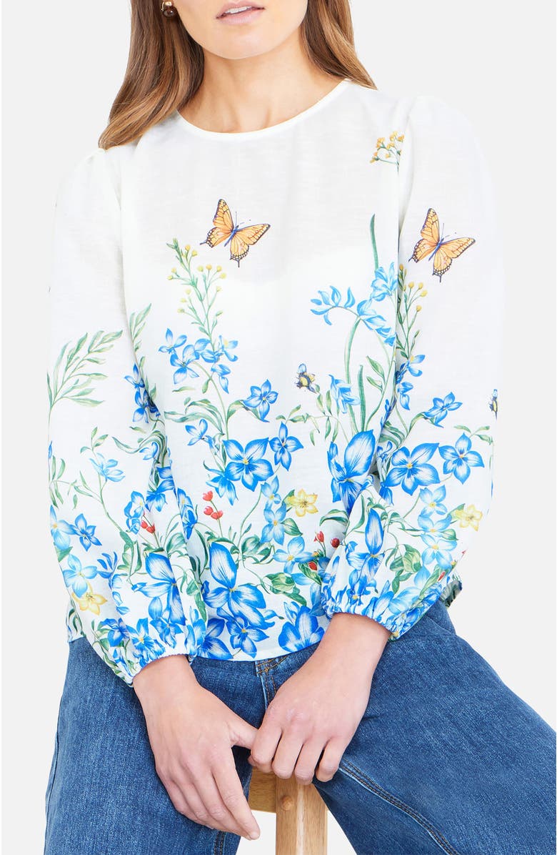 Yumi Butterfly Print Long Sleeve Top, Alternate, color, Ivory
