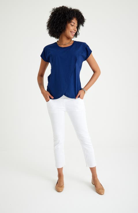 Handy Crossover Short Sleeve Cotton Maternity/Nursing Top