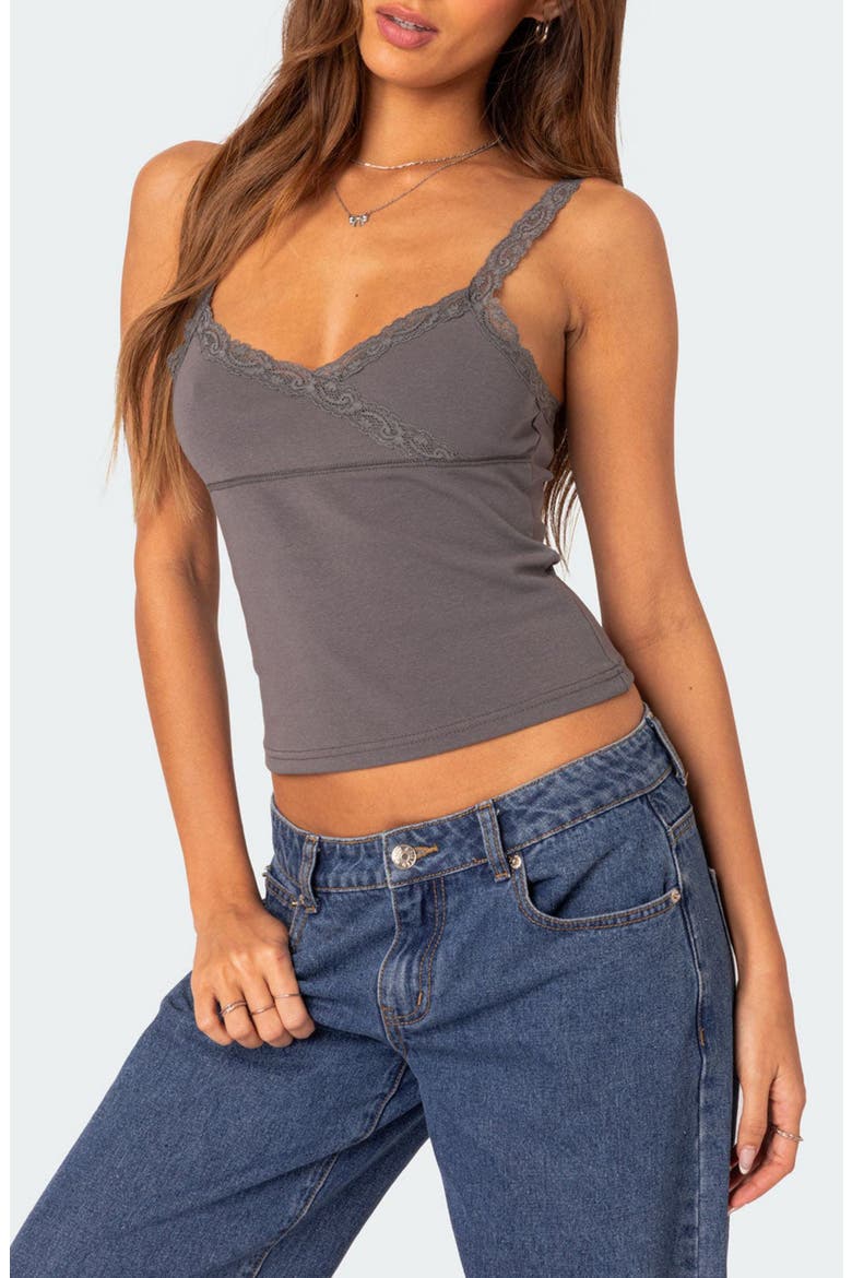 Amilia Lace Trim Tank, Main, color, DARK-GRAY
