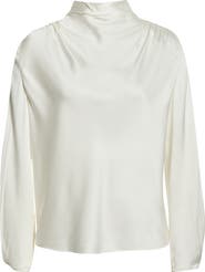 Vince Drape Cowl Neck Long Sleeve Silk Blend Top