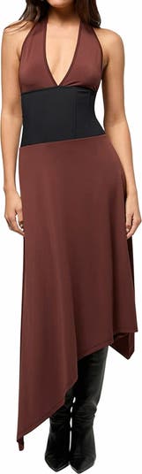 Corset Halter Asymmetrical Midi Dress