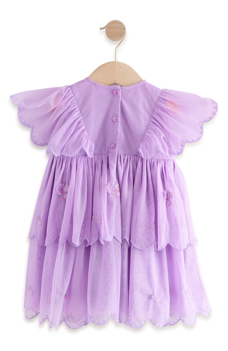 Kids' Floral Embroidered Flutter Sleeve Tulle Party Dress
