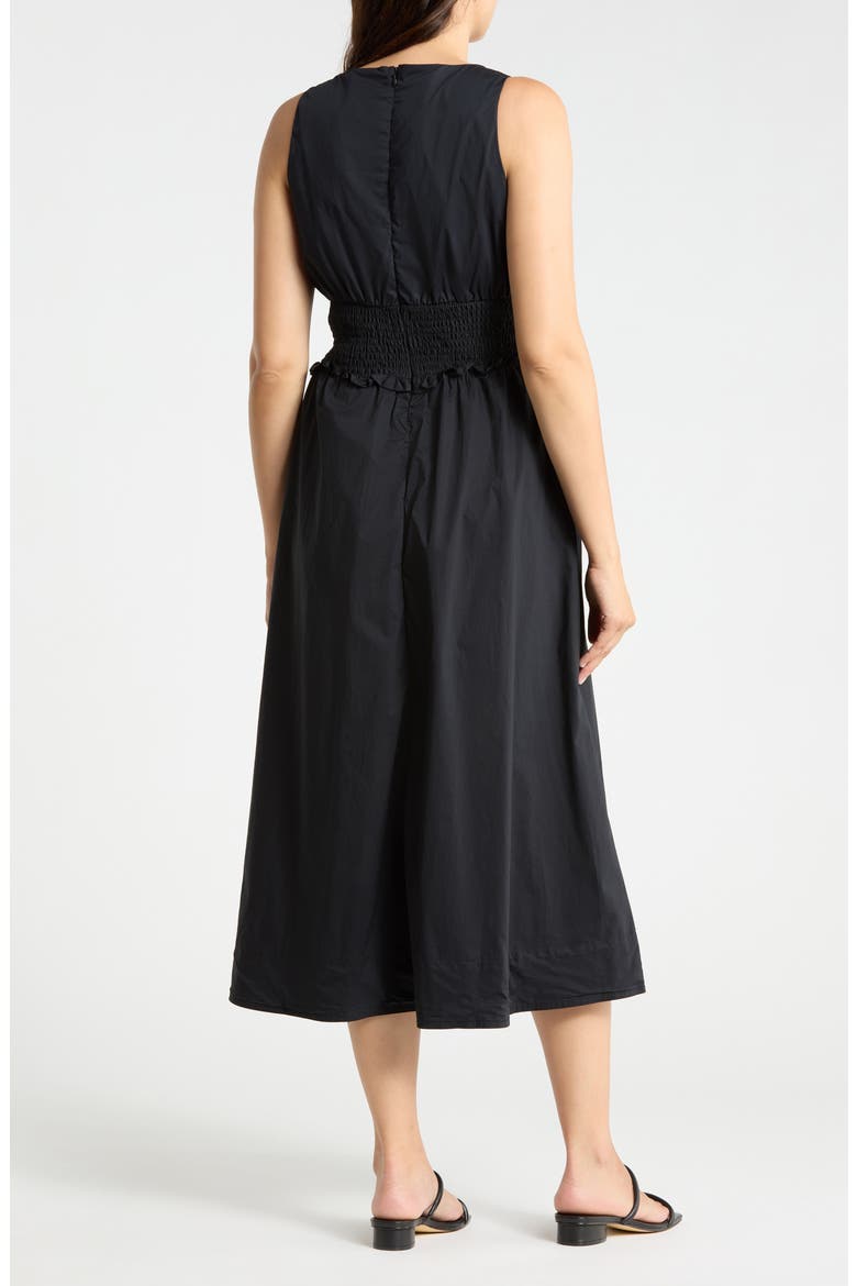 Cotton V-Neck Smocked Waist Dress, Alternate, color, BLACK