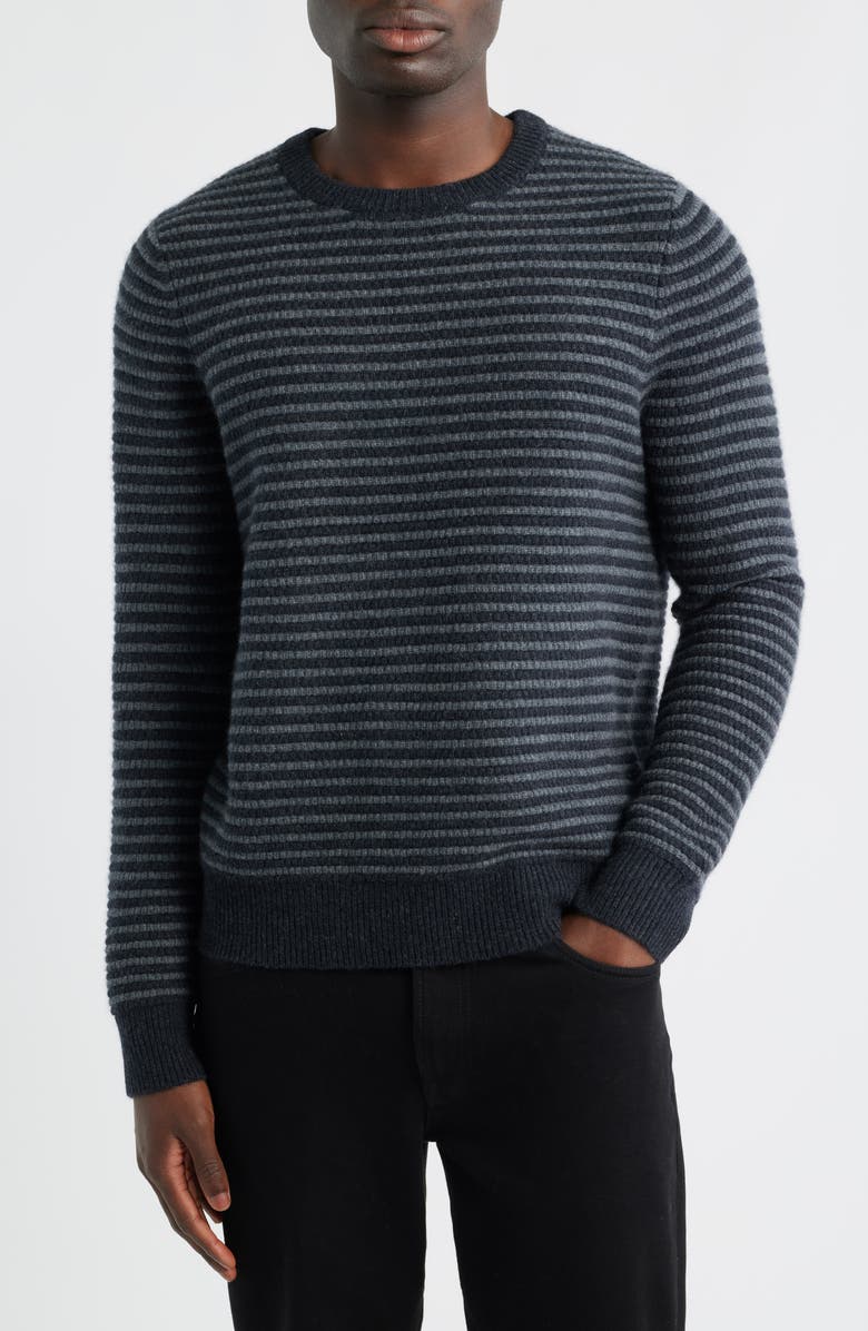 Nordstrom Stripe Cashmere Sweater, Main, color, Grey/ Black Heather