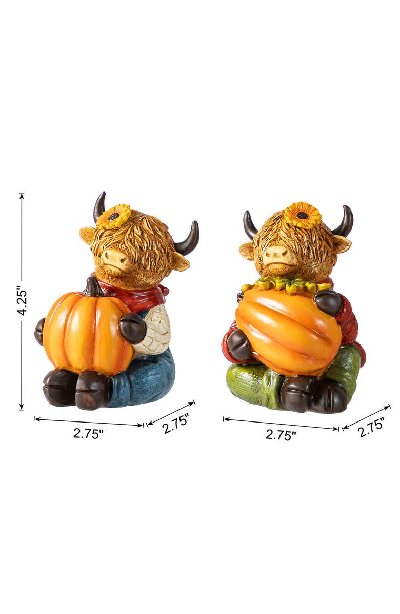 Glitzhome Set of 2 Fall Resin Highland Cow Table Decor, Alternate, color, Orange
