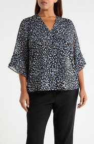 AK ANNE KLEIN Split Neck Mixed Media Top