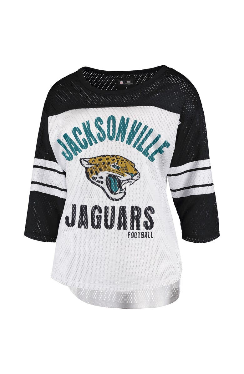 G-III 4HER BY CARL BANKS Women's G-III 4Her by Carl Banks White/Black Jacksonville Jaguars First Team 3/4-Sleeve Mesh T-Shirt, Main, color, 