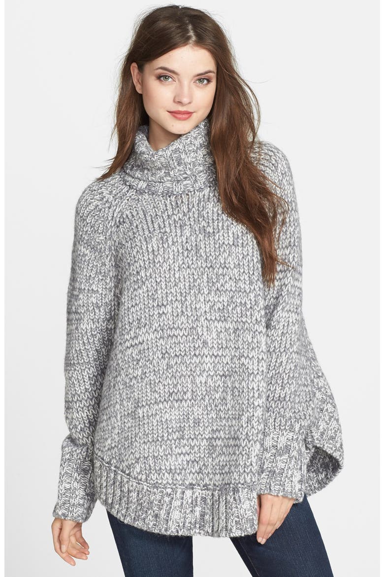 Turtleneck Poncho Sweater, Main, color, PEARL HEATHER