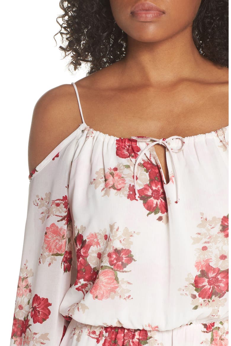 Cold Shoulder Midi Dress, Alternate, color, ROSEN WHITE