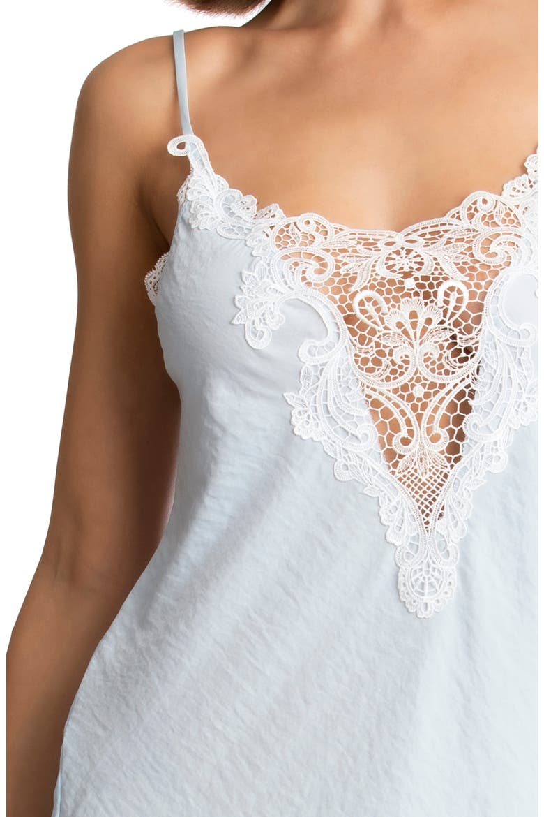 Philipa Lace Trim Satin Chemise, Alternate, color, PALE BLUE