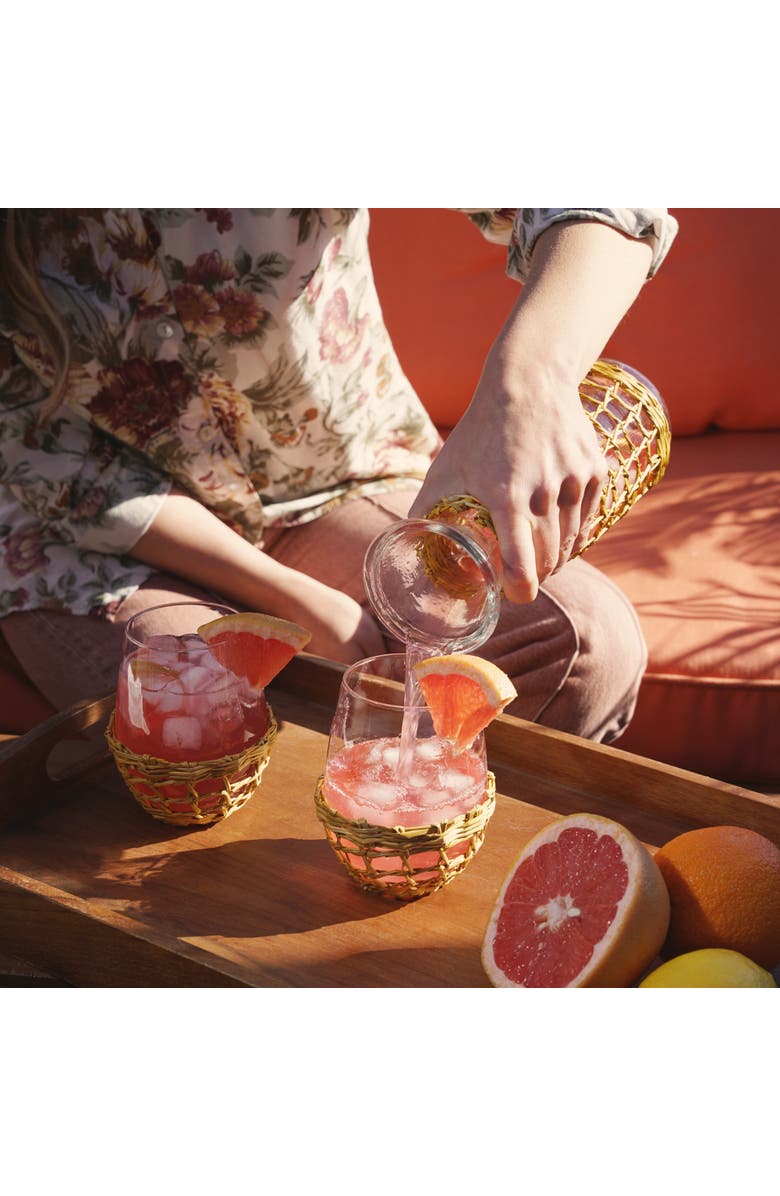 TWINE Island Carafe & Stemless Wine Glasses Set of 3, Alternate, color, Beige