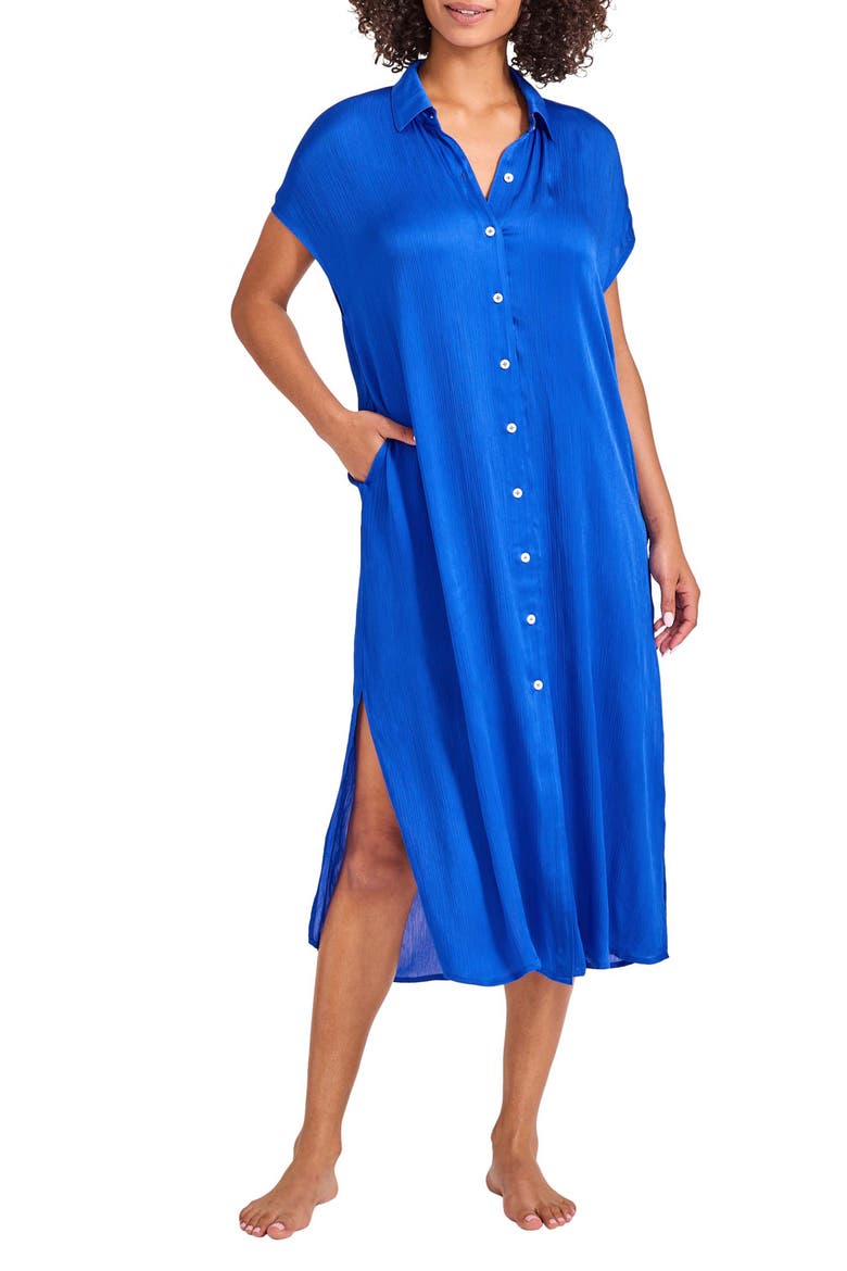 Calypso Wave Button Front Cover-Up Dress, Main, color, BEACH GLASS BLUE
