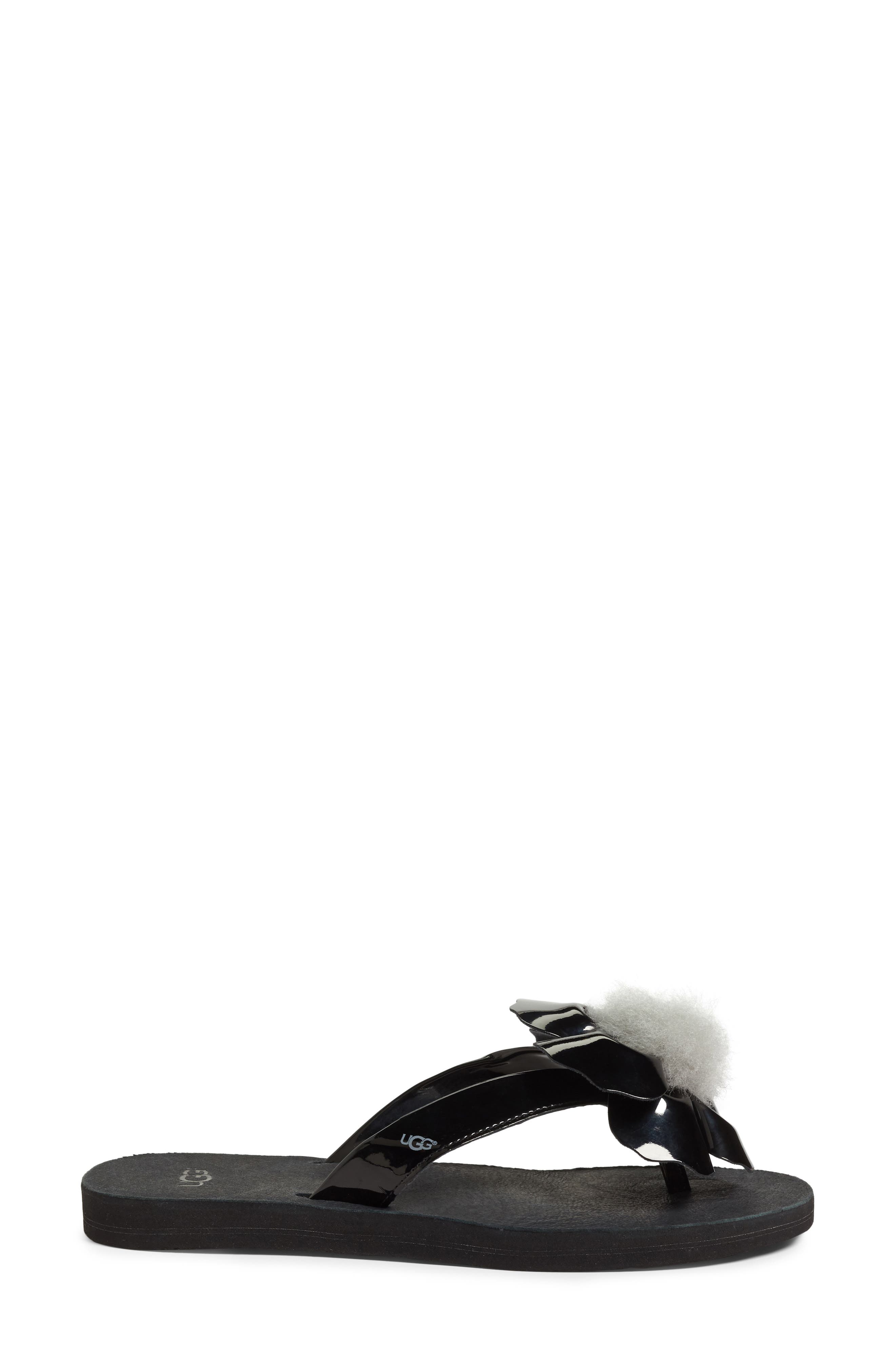 UGG<sup>®</sup> Poppy Genuine Shearling Pompom Flip Flop, Alternate, color, 