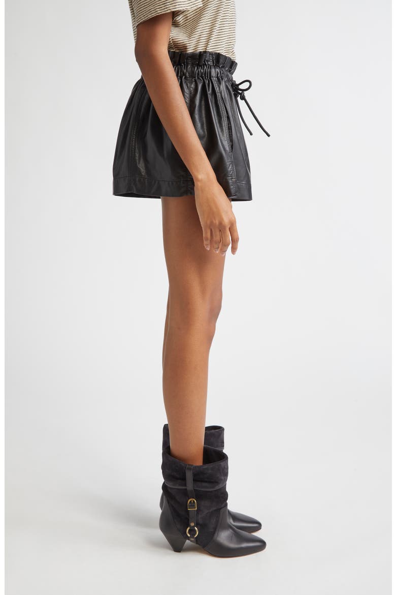 Naline Paperbag Waist Faux Leather Shorts, Alternate, color, BLACK