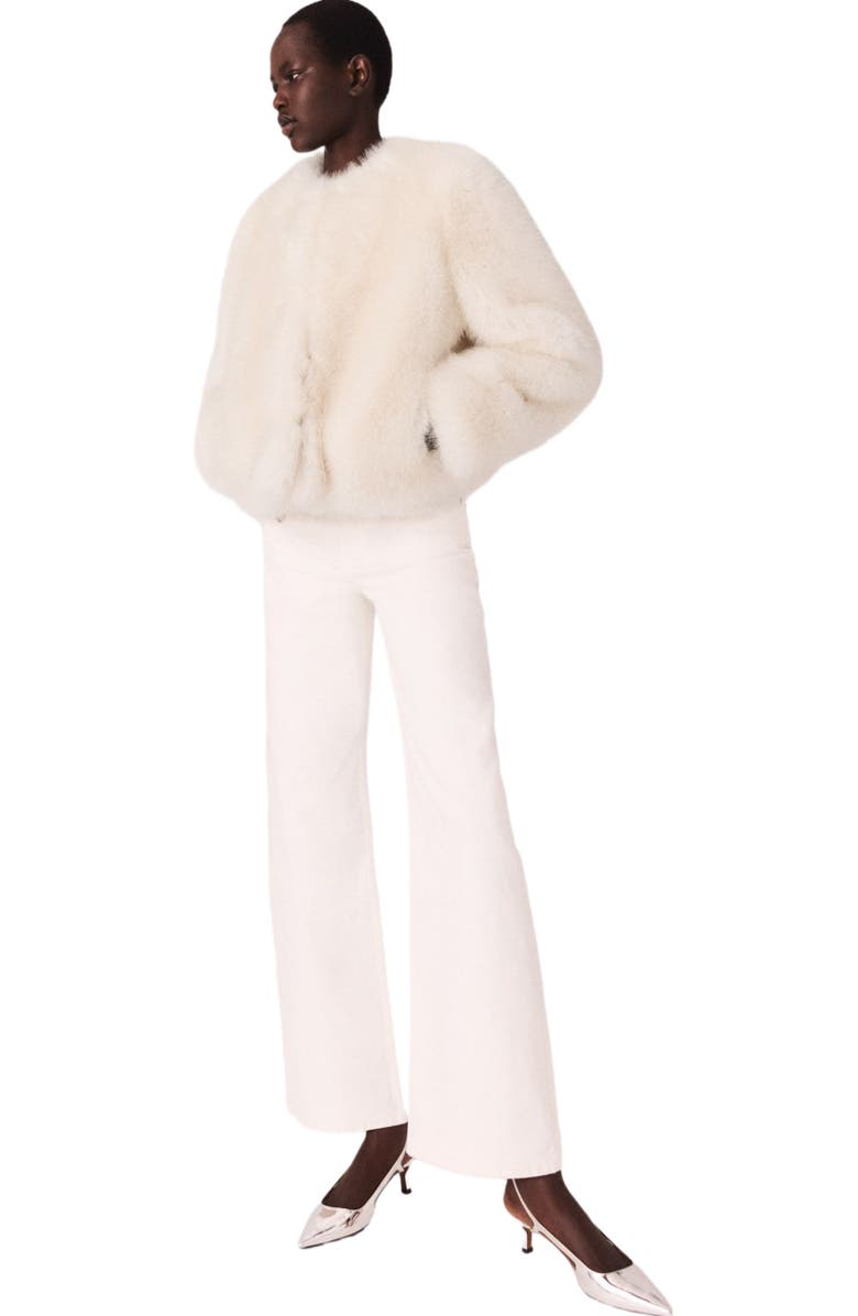 maje Short faux fur jacket, Alternate, color, Ivory