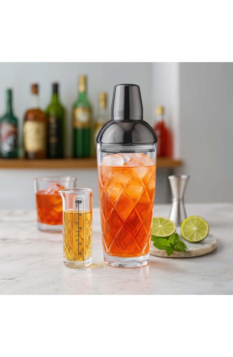 FINAL TOUCH Yarai Glass Cocktail Shaker & Jigger Set, Alternate, color, Black Chrome