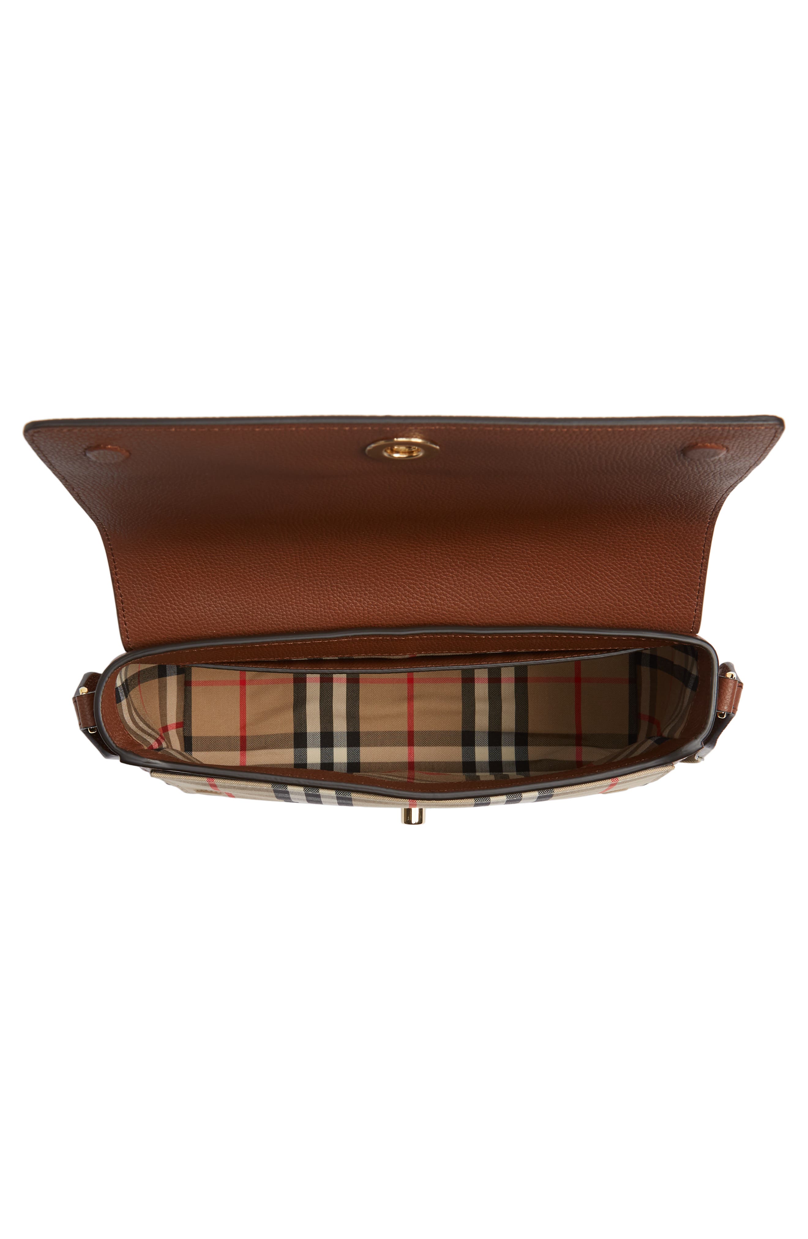 Note Leather & Vintage Check Crossbody Bag, Alternate, color, TAN