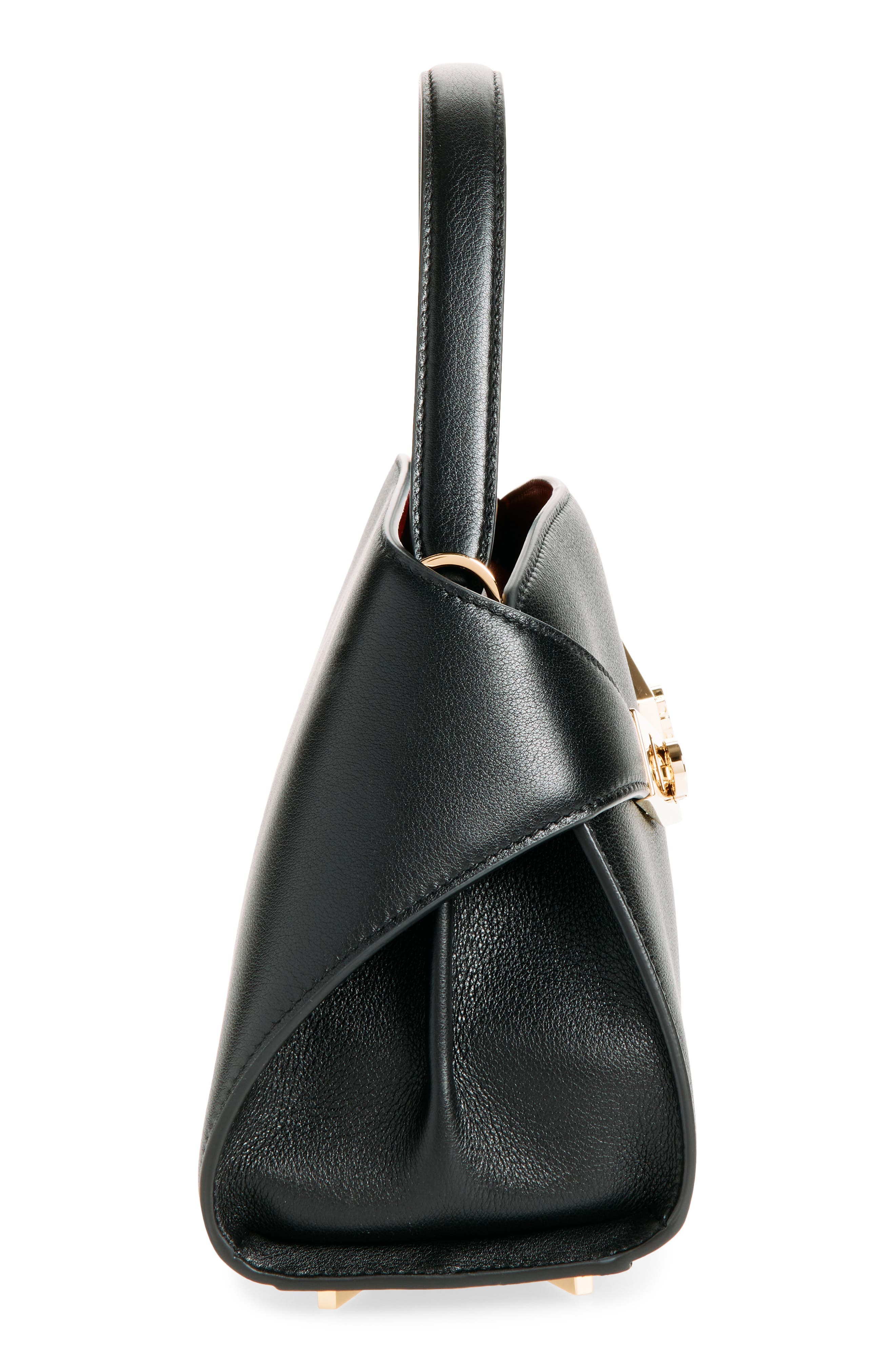 FERRAGAMO Extra Small Hug Leather Top Handle Bag, Alternate, color, Nero Borgogna