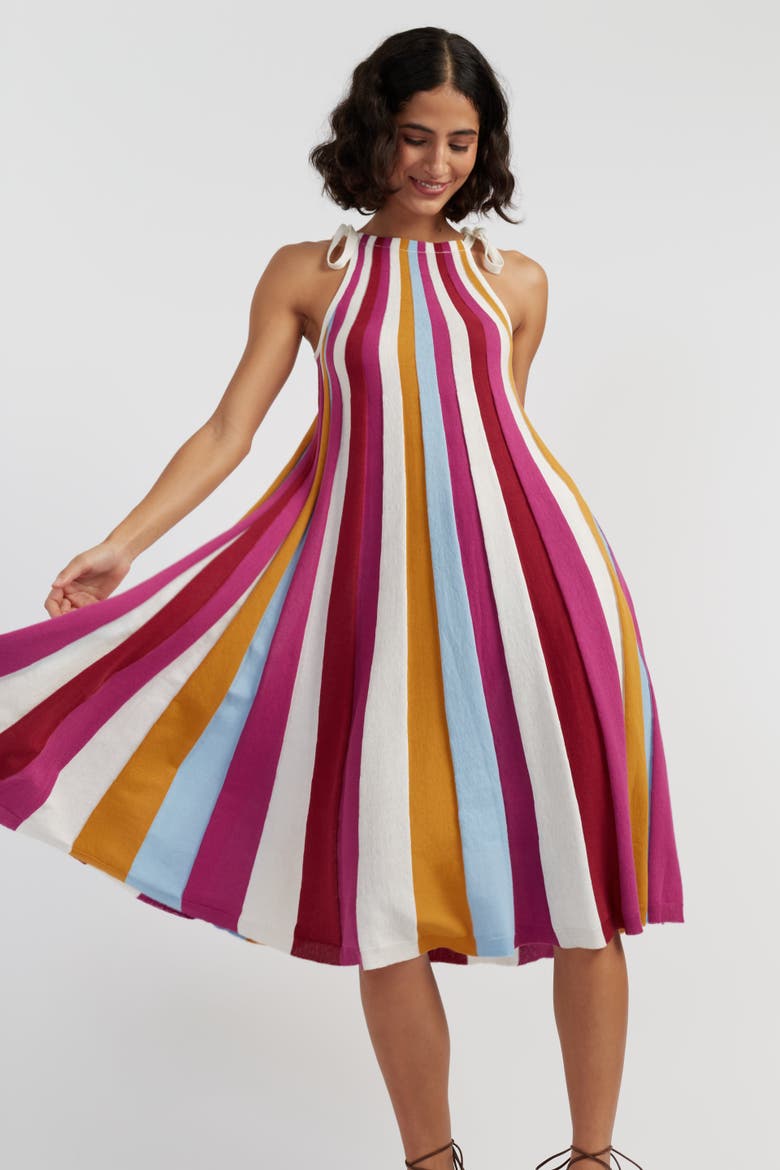 Cotton Rainbow Swing Dress, Alternate, color, Red