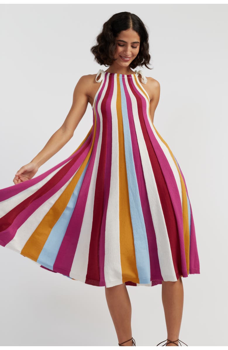 Chinti & Parker Cotton Rainbow Swing Dress, Alternate, color, Red