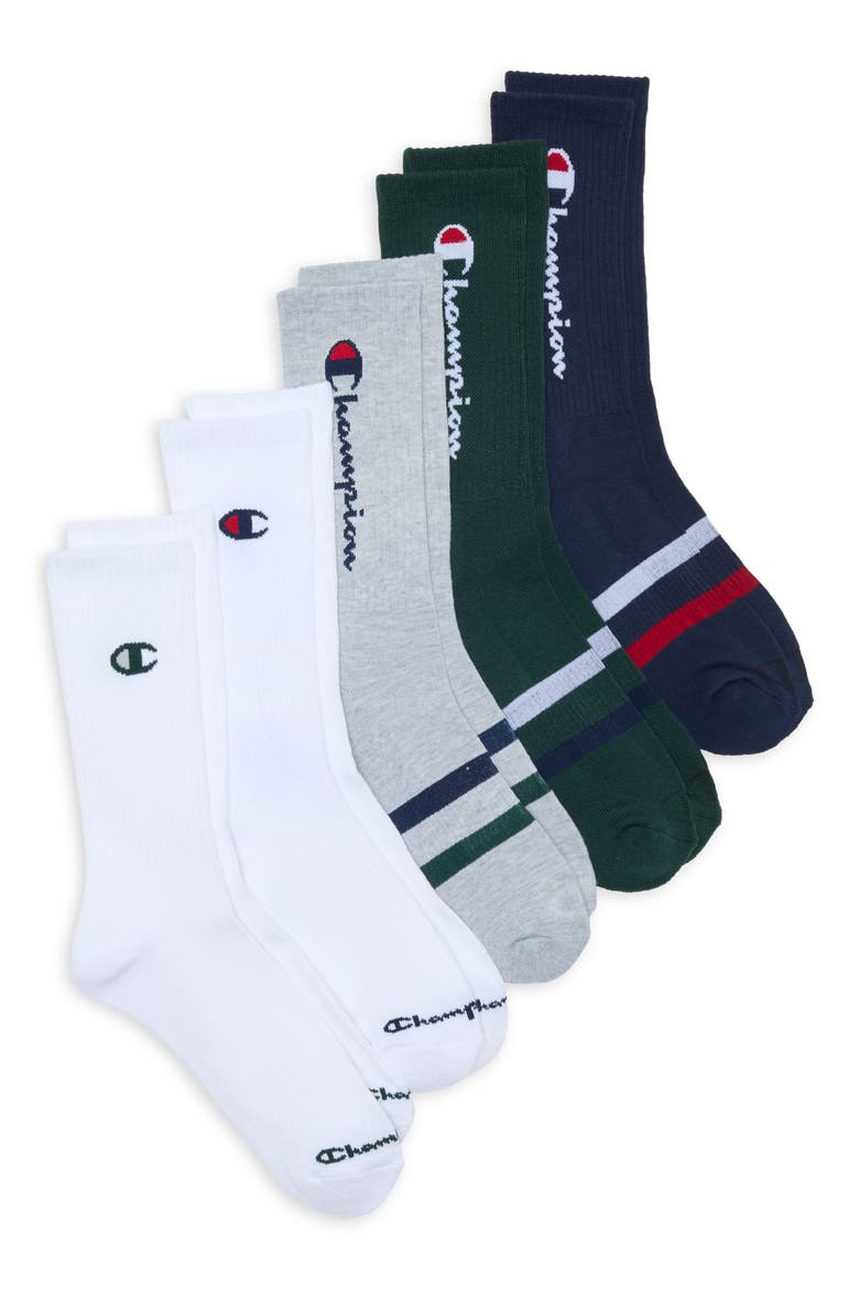 5-Pack Cushioned Crew Socks, Main, color, BLUE ASSORTED